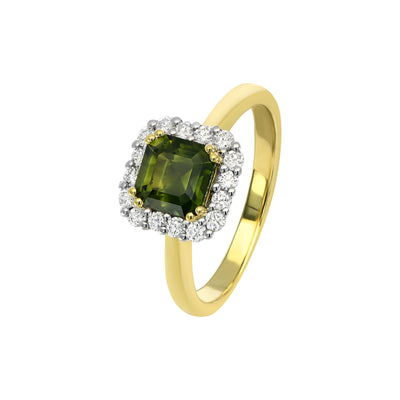 Classic Halo Square Emerald Sapphire Ring