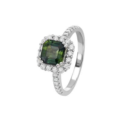 Grand Halo Square Emerald Sapphire Ring